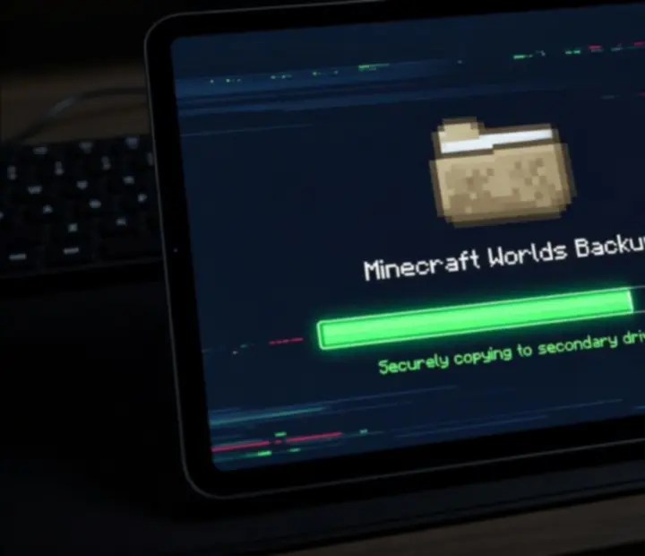 Concept art for backing up Minecraft horror worlds and tracking version changes
