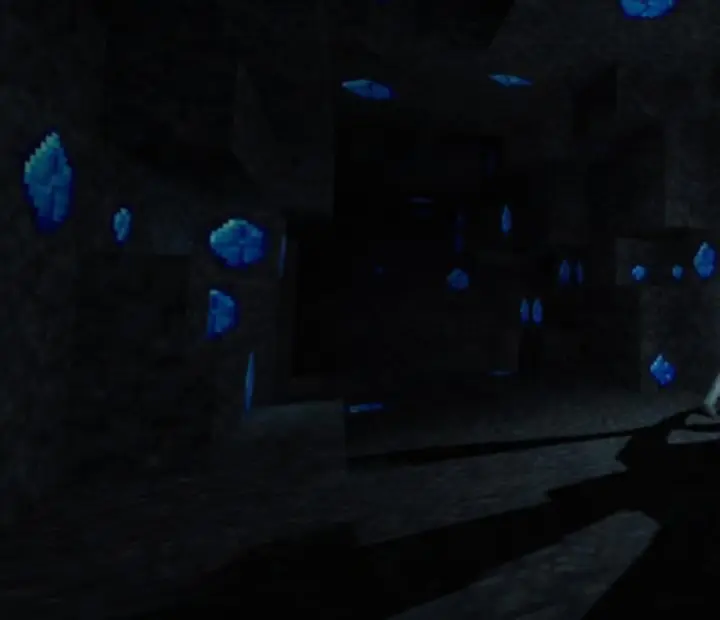 Hostile Cave Dweller stalking through a dim Minecraft cave