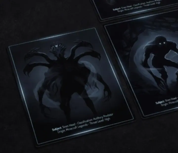 Grid of stylized horror creature cards for Minecraft Bedrock.