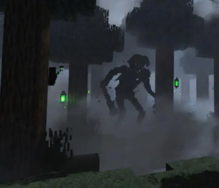 Dark Minecraft-style woods hinting at horror creatures discovered in mods